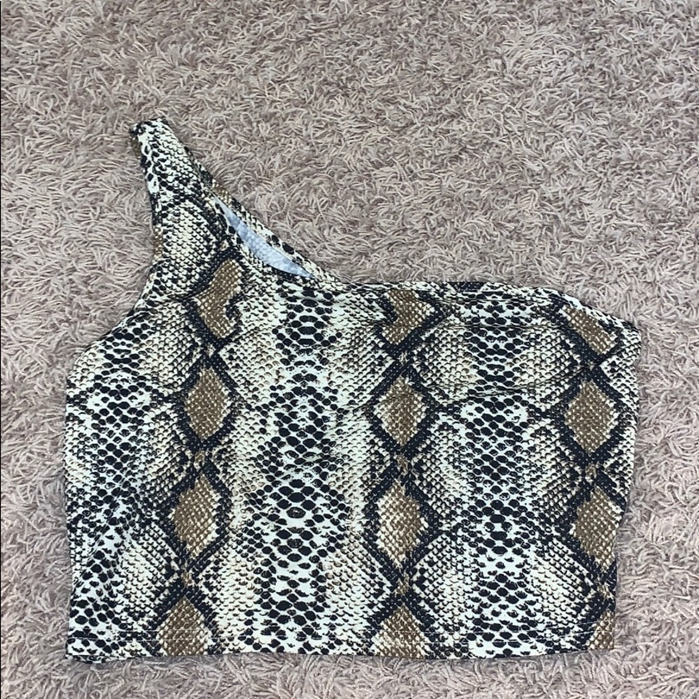 Snakeskin Print One Shoulder Crop Tank Top